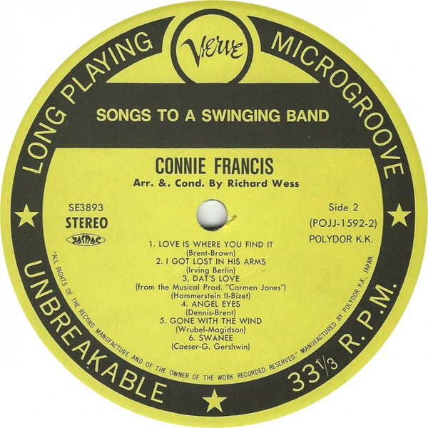 Connie Francis - Songs To A Swinging Band (Vinyl, LP, Album, Reissue) Very Good Plus (VG+) / Near Mint (NM or M-)