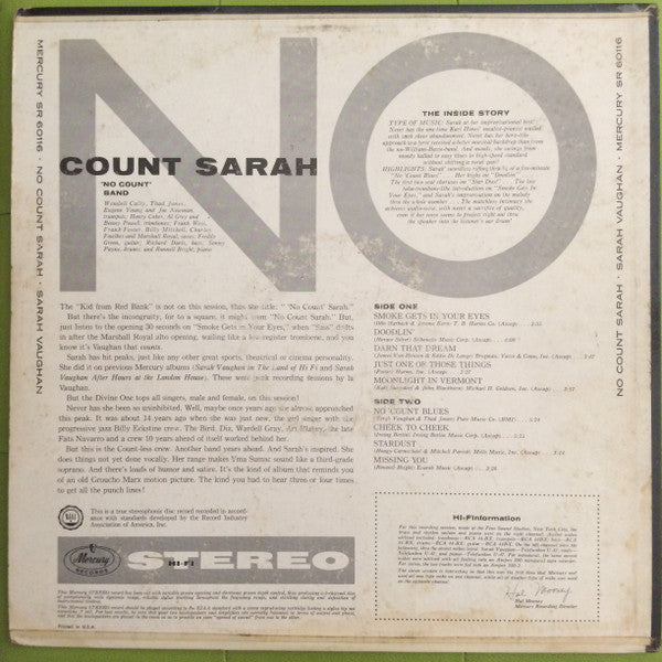 Sarah Vaughan - No Count Sarah (Vinyl, LP, Stereo) Very Good (VG) / Very Good Plus (VG+)