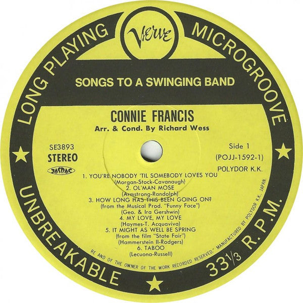 Connie Francis - Songs To A Swinging Band (Vinyl, LP, Album, Reissue) Very Good Plus (VG+) / Near Mint (NM or M-)