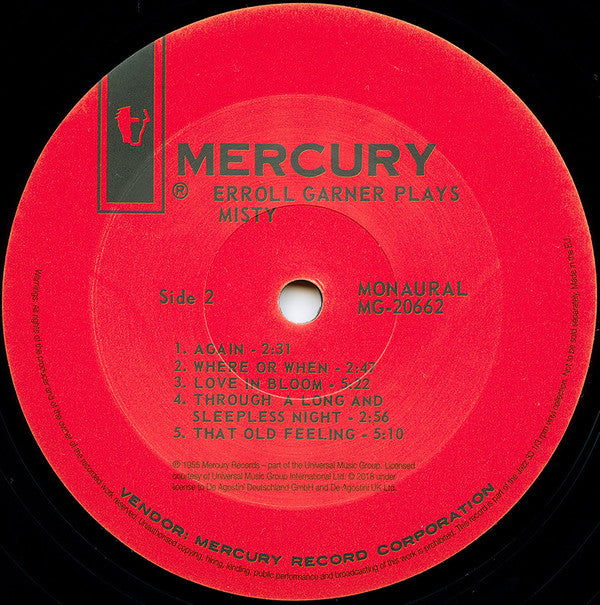 Erroll Garner - Plays Misty (Vinyl, LP, Album, Reissue, Mono) Near Mint (NM or M-) / Near Mint (NM or M-)