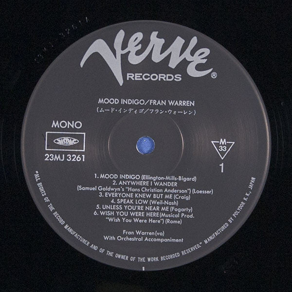Fran Warren - Mood Indigo (Vinyl, LP, Album, Reissue, Mono) Very Good Plus (VG+) / Very Good Plus (VG+)