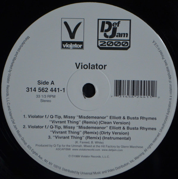 Violator (3) - Vivrant Thing (Remixes) (Vinyl, 12", 33 ⅓ RPM, Stereo) Very Good (VG) / Very Good (VG)