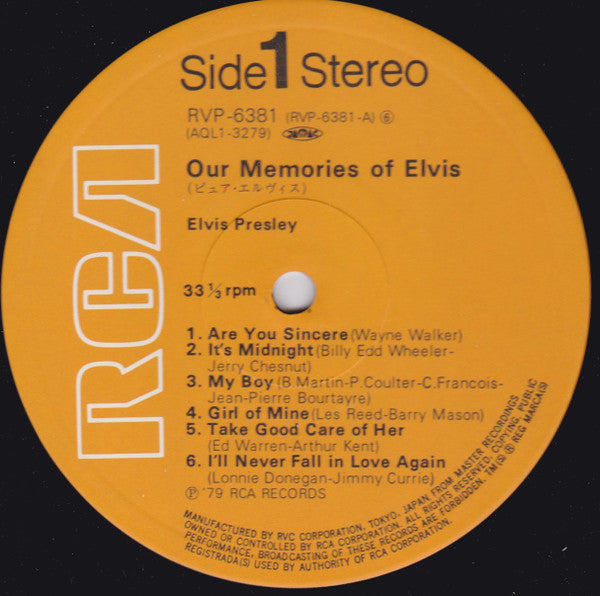 Elvis Presley - Our Memories Of Elvis = Pure Elvis (Vinyl, LP, Compilation) Very Good Plus (VG+) / Very Good Plus (VG+)