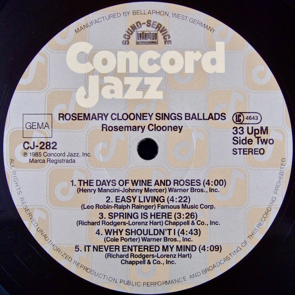 Rosemary Clooney - Rosemary Clooney Sings Ballads (Vinyl, LP, Album, Stereo) Very Good Plus (VG+) / Very Good Plus (VG+)