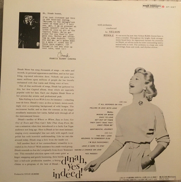 Dinah Shore - Dinah, Yes Indeed! (Vinyl, LP, Album, Reissue)