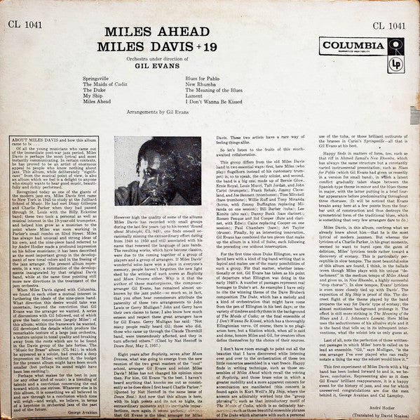 Miles Davis + 19 - Miles Ahead (Vinyl, LP, Album, Mono) Very Good (VG) / Fair (F)