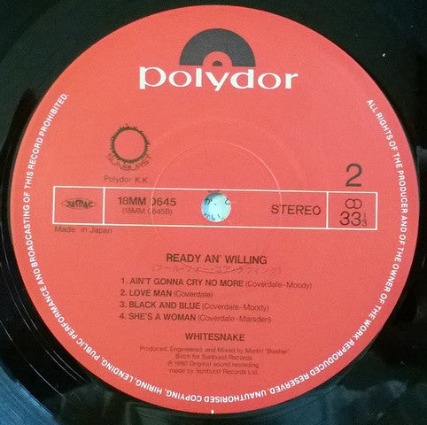 Whitesnake - Ready An' Willing (Vinyl, LP, Album, Reissue, Stereo) Near Mint (NM or M-) / Very Good (VG)