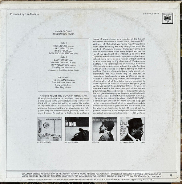 Thelonious Monk - Underground (Vinyl, LP, Album, Reissue, Repress, Stereo) Very Good (VG) / Very Good (VG)