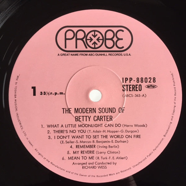 Betty Carter - The Modern Sound Of Betty Carter (Vinyl, LP, Album, Reissue, Stereo) Very Good Plus (VG+) / Very Good (VG)