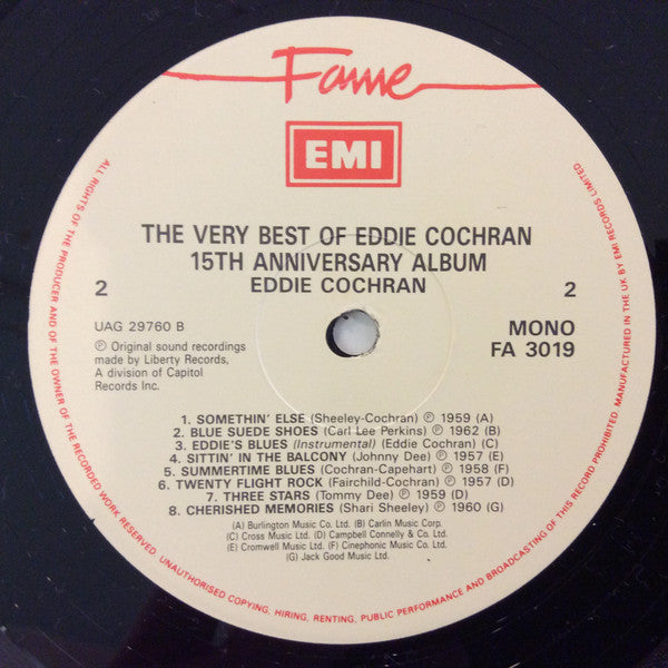 Eddie Cochran - The Very Best Of Eddie Cochran (Vinyl, LP, Compilation, Mono, Reissue) Near Mint (NM or M-) / Very Good Plus (VG+)