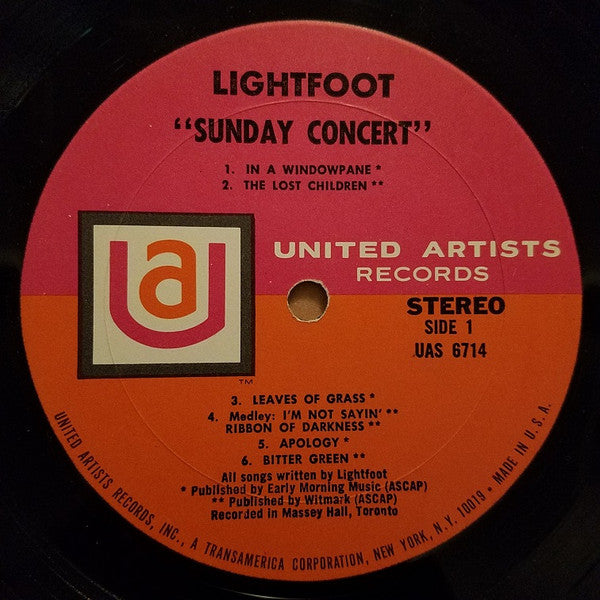 Gordon Lightfoot - Sunday Concert (Vinyl, LP, Album) Good Plus (G+) / Good Plus (G+)