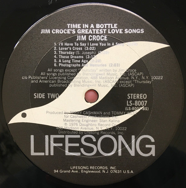 Jim Croce - Time In A Bottle, Jim Croce's Greatest Love Songs (Vinyl, LP, Compilation) Very Good (VG) / No Cover
