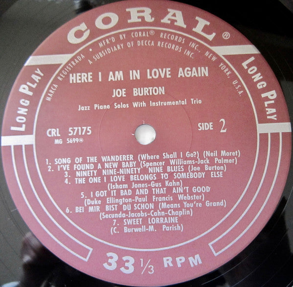 Joe Burton - Here I Am In Love Again (Joe Burton At The Piano) (Vinyl, LP, Album, Reissue) Very Good Plus (VG+) / Very Good (VG)