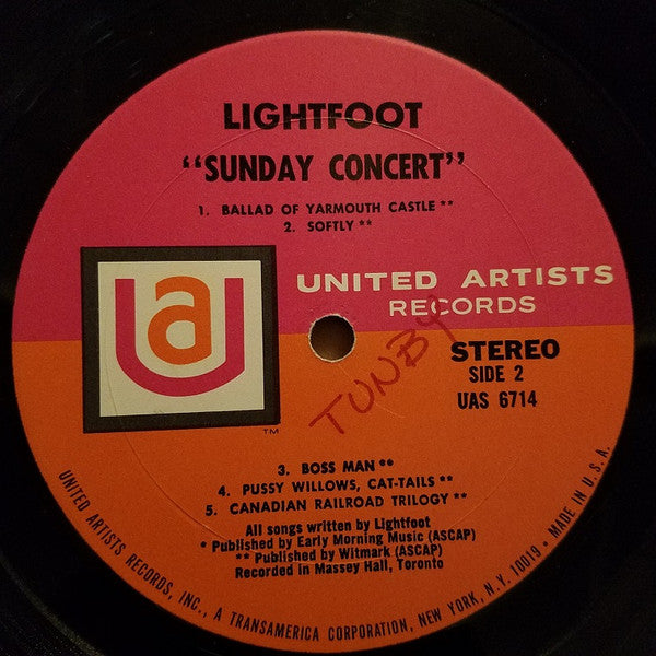 Gordon Lightfoot - Sunday Concert (Vinyl, LP, Album) Good Plus (G+) / Good Plus (G+)