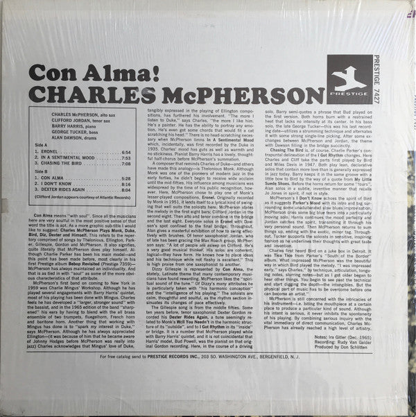 Charles McPherson - Con Alma! (Vinyl, LP, Album, Reissue, Stereo) Very Good (VG) / Very Good Plus (VG+)
