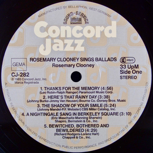 Rosemary Clooney - Rosemary Clooney Sings Ballads (Vinyl, LP, Album, Stereo) Very Good Plus (VG+) / Very Good Plus (VG+)