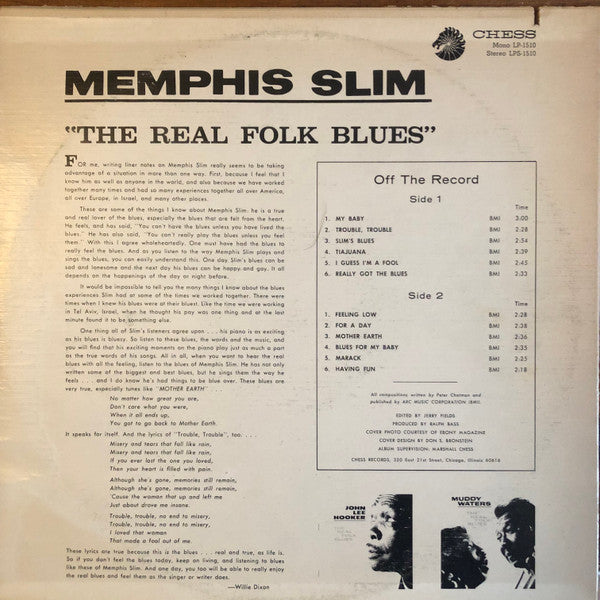 Memphis Slim - The Real Folk Blues (Vinyl, LP, Album, Stereo) Very Good Plus (VG+) / Good Plus (G+)