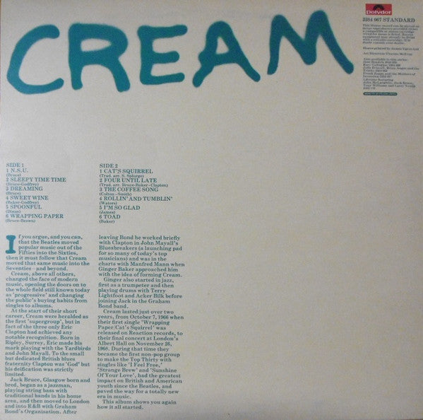 Cream (2) - Cream (Vinyl, LP, Album, Reissue, Stereo) Very Good Plus (VG+) / Very Good (VG)