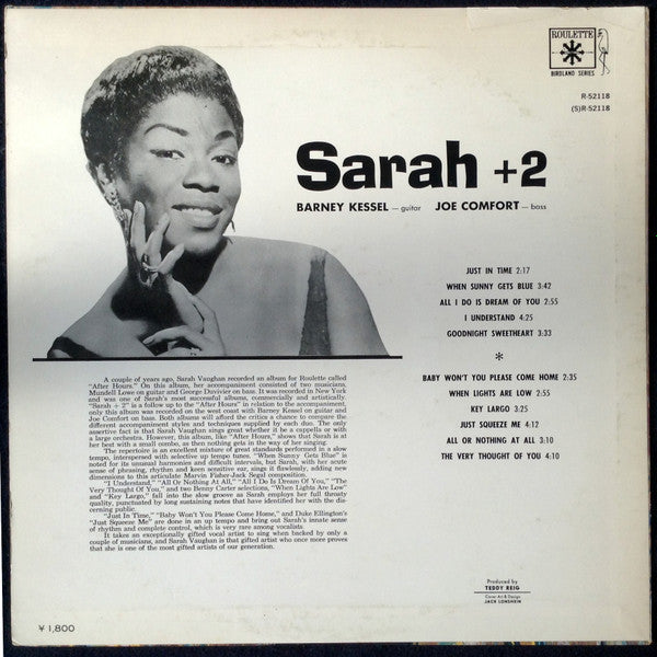 Sarah Vaughan - Sarah + 2 (Vinyl, LP) Very Good (VG) / Good (G)