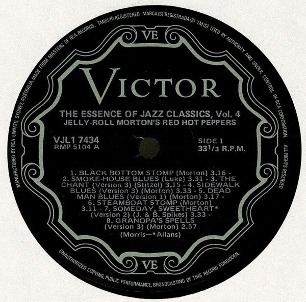 Jelly Roll Morton - The Essence Of Jazz Classics, Vol. 4 (Vinyl, LP, Compilation, Club Edition) Very Good Plus (VG+) / Very Good Plus (VG+)