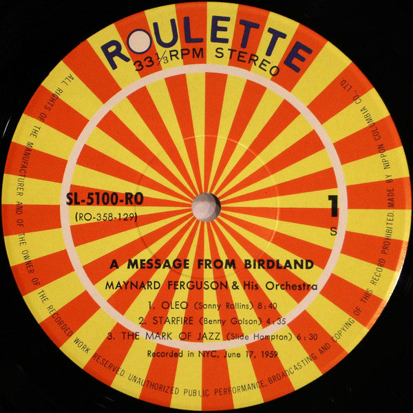 Maynard Ferguson - A Message From Birdland (Vinyl, LP, Album, Stereo) Very Good Plus (VG+) / Very Good (VG)