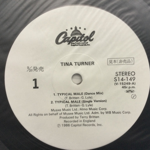 Tina Turner - Typical Male (Dance Mix) (Vinyl, 12", 45 RPM, EP, Promo) Very Good Plus (VG+) / Very Good Plus (VG+)