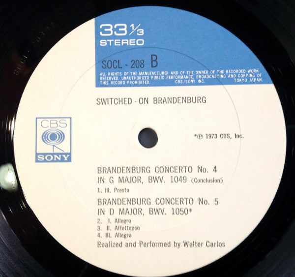 Walter Carlos - Switched-On Brandenburg (Brandenburg Concertos Nos.3,4&5) (Vinyl, LP, Compilation) Near Mint (NM or M-) / Very Good (VG)