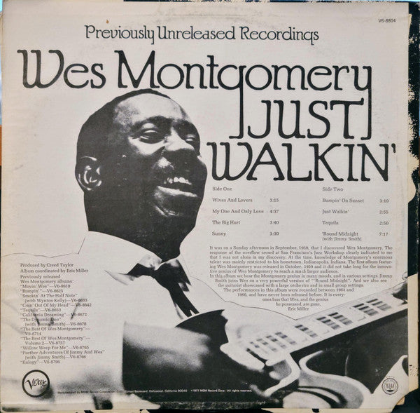 Wes Montgomery - Just Walkin' (Vinyl, LP, Album, Stereo) Very Good (VG) / Good Plus (G+)