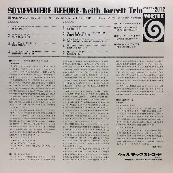 Keith Jarrett Trio - Somewhere Before (Vinyl, LP, Album, Stereo) Very Good Plus (VG+) / Very Good Plus (VG+)