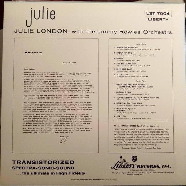 Julie London - Julie London - with the Jimmy Rowls Orchestra (Vinyl, LP, Album, Stereo) Very Good Plus (VG+) / Very Good Plus (VG+)