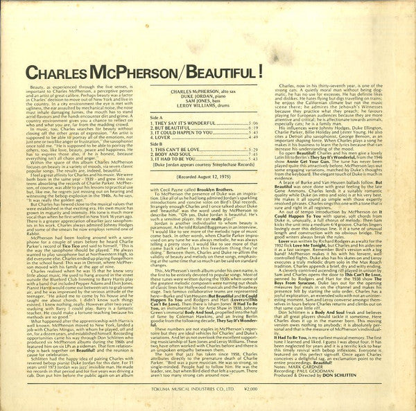 Charles McPherson - Beautiful! (Vinyl, LP, Album, Reissue, Stereo) Near Mint (NM or M-) / Very Good Plus (VG+)