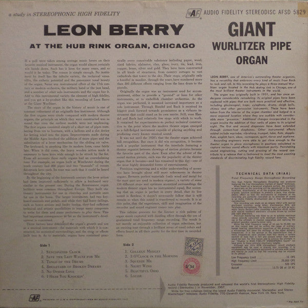 Leon Berry - Giant Wurlitzer Pipe Organ Vol. 2 (Vinyl, LP, Stereo) Very Good (VG) / Very Good (VG)
