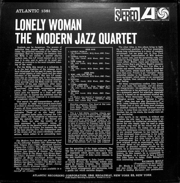 The Modern Jazz Quartet - Lonely Woman (Vinyl, LP, Album, Stereo) Very Good (VG) / Very Good (VG)