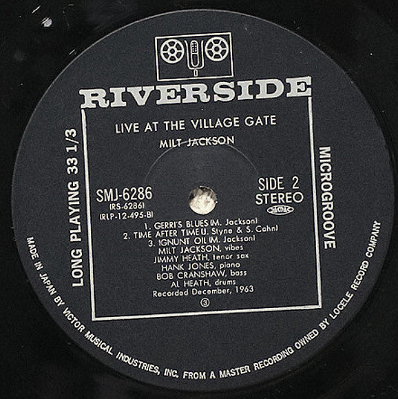Milt Jackson Quintet - 'Live' At The Village Gate (Vinyl, LP, Album, Limited Edition, Reissue, Stereo) Very Good Plus (VG+) / Very Good (VG)