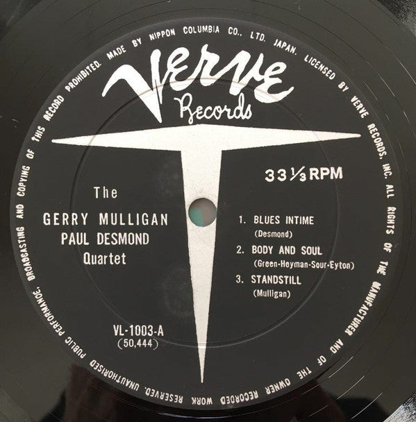 Gerry Mulligan - Paul Desmond Quartet - Gerry Mulligan - Paul Desmond Quartet (Vinyl, LP, Album, Reissue, Mono) Very Good Plus (VG+) / Good Plus (G+)