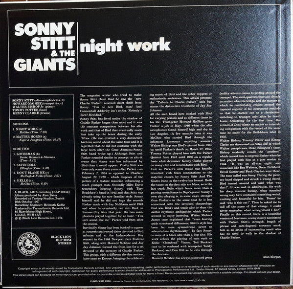 Sonny Stitt & The Giants - Night Work (Vinyl, LP, Album, Stereo) Very Good Plus (VG+) / Very Good Plus (VG+)