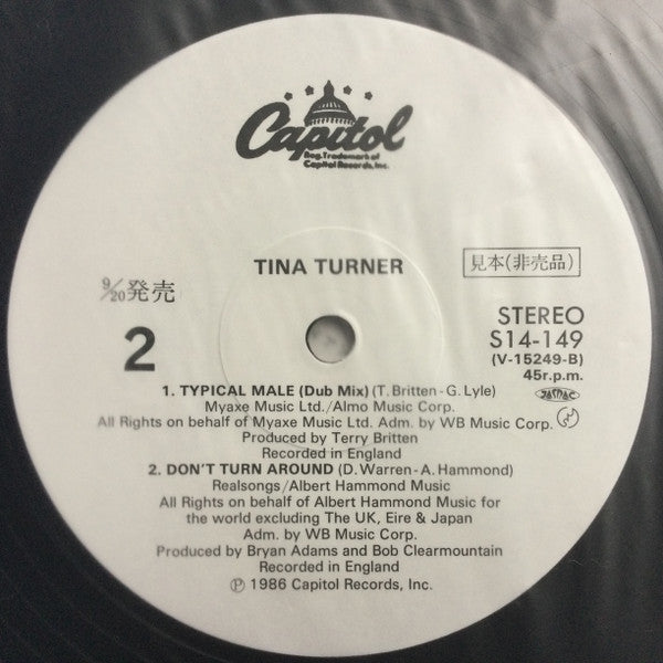 Tina Turner - Typical Male (Dance Mix) (Vinyl, 12", 45 RPM, EP, Promo) Very Good Plus (VG+) / Very Good Plus (VG+)