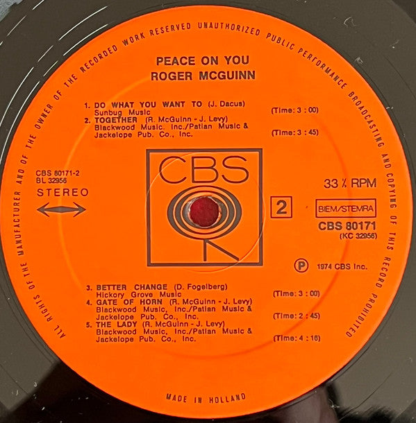 Roger McGuinn - Peace On You (Vinyl, LP, Album) Very Good Plus (VG+) / Very Good (VG)
