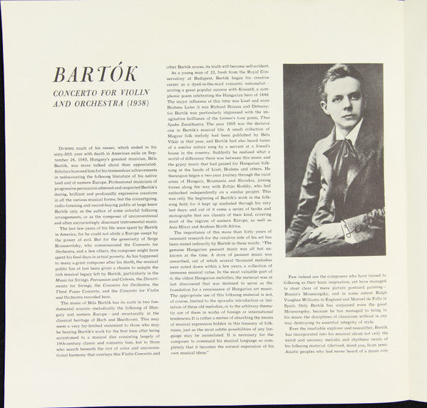 Yehudi Menuhin - Bartók Violin Concerto (Vinyl, LP, Album) Very Good Plus (VG+) / Good (G)
