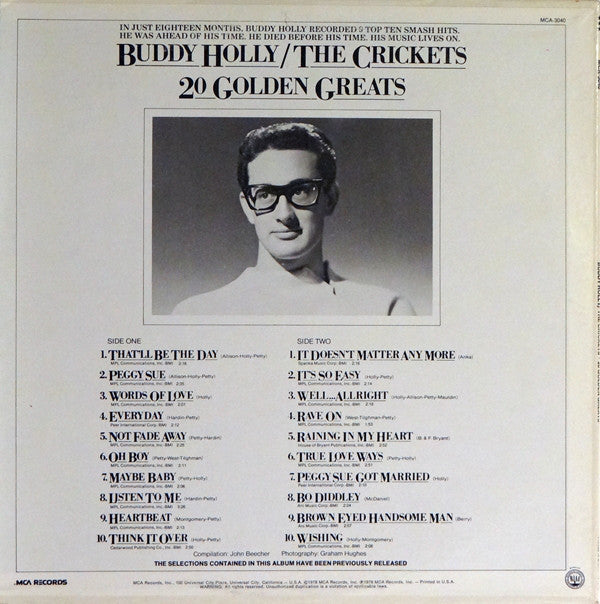 Buddy Holly - 20 Golden Greats (Vinyl, LP, Compilation) Good Plus (G+) / Good Plus (G+)