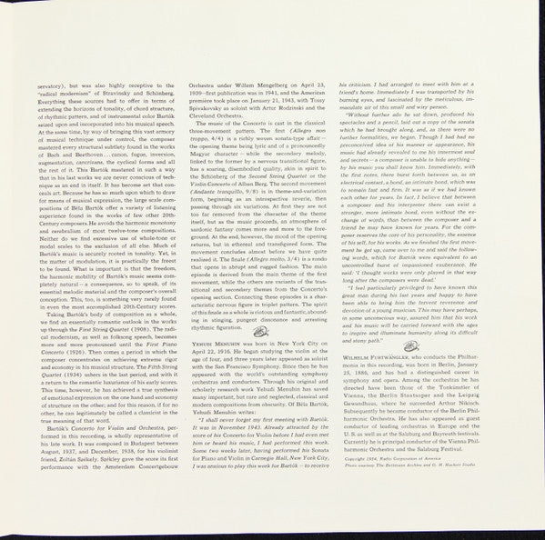 Yehudi Menuhin - Bartók Violin Concerto (Vinyl, LP, Album) Very Good Plus (VG+) / Good (G)