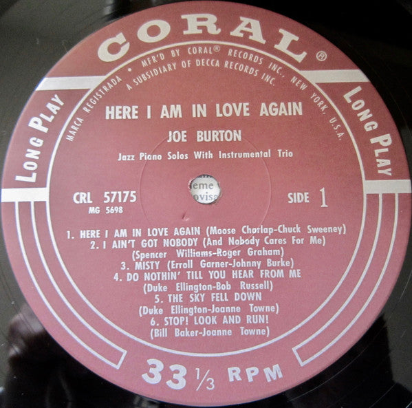 Joe Burton - Here I Am In Love Again (Joe Burton At The Piano) (Vinyl, LP, Album, Reissue) Very Good Plus (VG+) / Very Good (VG)