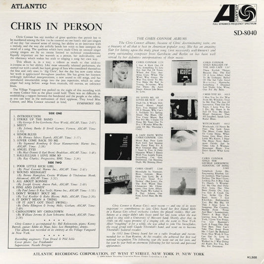 Chris Connor - Chris In Person (Vinyl, LP, Album, Reissue, Stereo) Very Good Plus (VG+) / Very Good Plus (VG+)