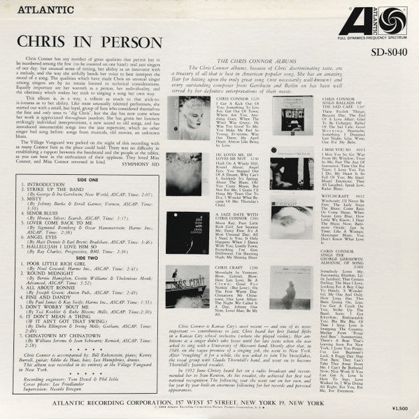Chris Connor - Chris In Person (Vinyl, LP, Album, Reissue, Stereo) Very Good Plus (VG+) / Very Good Plus (VG+)