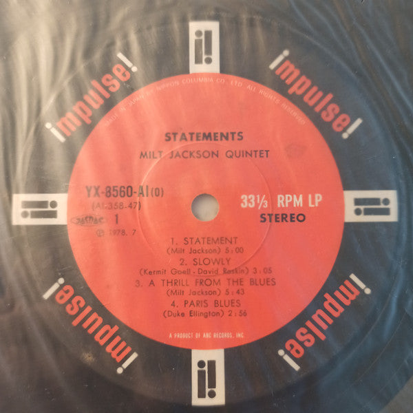 The Milt Jackson Quartet - Statements (Vinyl, LP, Album, Reissue) Very Good Plus (VG+) / Good Plus (G+)