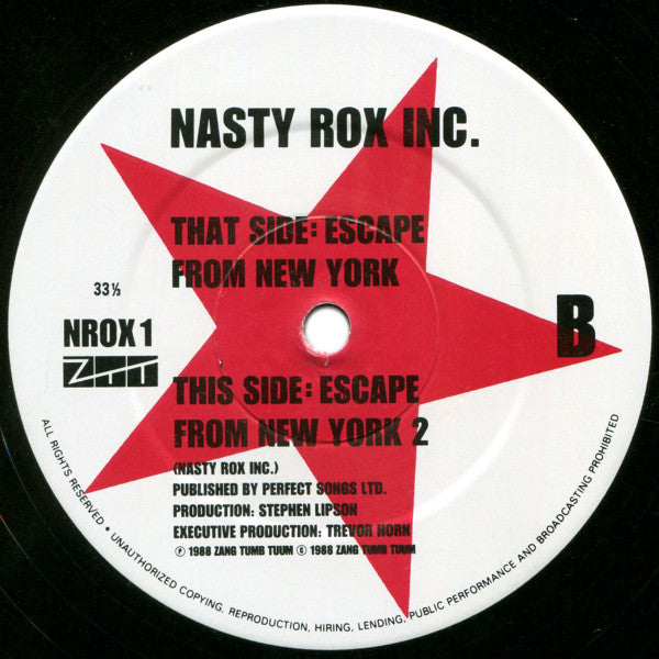 Nasty Rox Inc. - Escape From New York (Vinyl, 12", 33 ⅓ RPM, Single) Very Good (VG) / Very Good Plus (VG+)