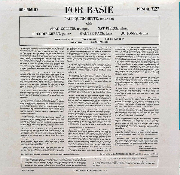 Paul Quinichette - For Basie (Vinyl, LP, Album, Reissue, Mono) Very Good (VG) / Near Mint (NM or M-)