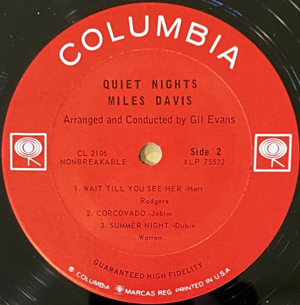 Miles Davis - Quiet Nights (Vinyl, LP, Album, Mono) Very Good Plus (VG+) / Very Good (VG)