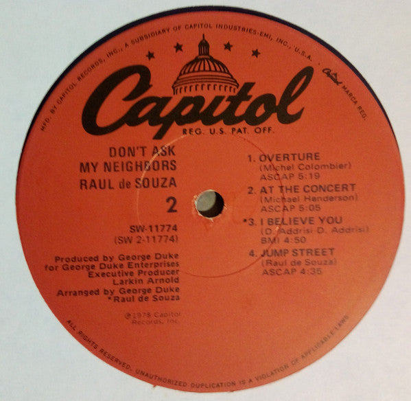 Raul de Souza - Don't Ask My Neighbors (Vinyl, LP, Album) Very Good (VG) / Good Plus (G+)