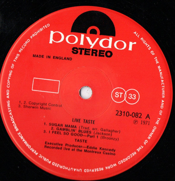 Taste (2) - Live Taste (Vinyl, LP, Album, Stereo) Very Good Plus (VG+) / Very Good (VG)